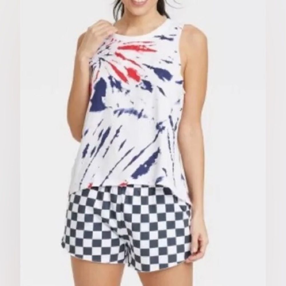 Grayson Threads Sleeveless Red White Blue Tie Dye Lightweight Tank Top. XS.